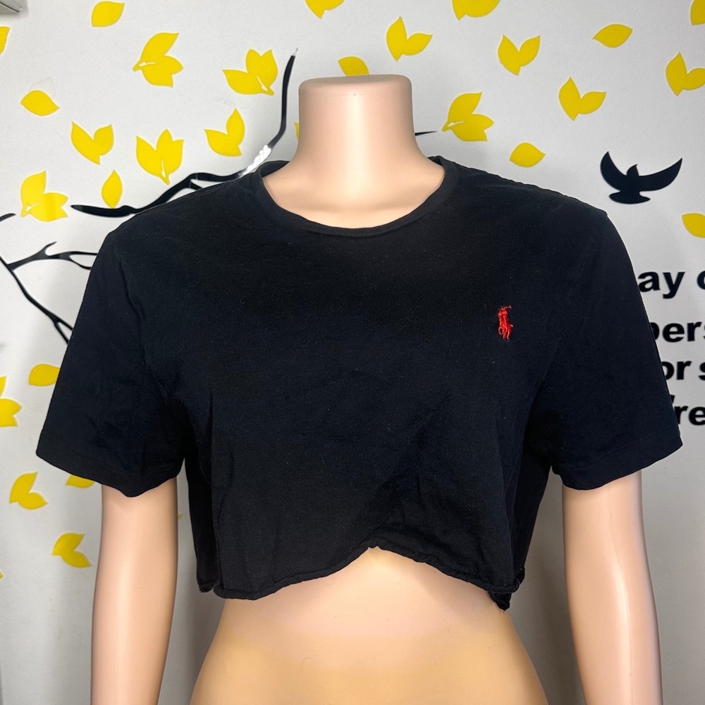 Polo Ralph Lauren Women's Cropped Pocket Tee Shirt Size Large Black Short Sleeve - Picture 4 of 8